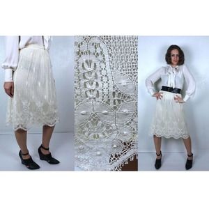 vintage 70s CREAM eyelash lace VICTORIAN SKIRT xs/s high waist cottage core boho